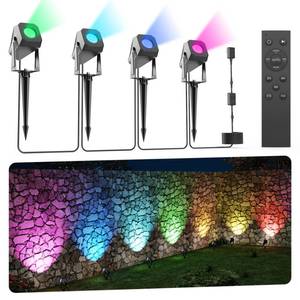 lot 1766 image: DeckTok RGB Low Voltage Landscape Lighting, 4 Pack Spotlight Outdoor with Remote Control, IP65 Waterproof LED Landscape Lights for Pathway Yard Garden Lawn Patio Decorations
