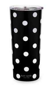 lot 1767 image: kate spade new york Cute Stainless Steel Mug, 24 Ounce Travel Tumbler, Double Wall Insulated Cup with Lid, Picture Dot (BlackWhite)