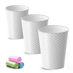 lot 1782 image: Bathroom Trash Can, 3 Pack 1.8 Gallons Small Trash Can with Trash Bags, Bathroom Garbage Can, Plastic Trash Bin, Round Waste Basket for Living Room, Bedroom, Office, Kitchen, Compact Space (White)