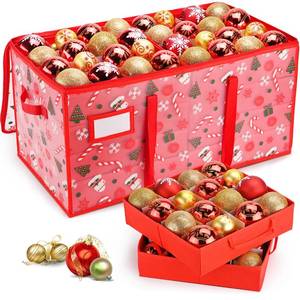 lot 1786 image: BROSYDA Plastic Christmas Ornament Storage Box with Adjustable Dividers, Waterproof Christmas Storage Containers Keep 128 Capacity, Dual Zippers, Ornament Organizer to Store Holiday Decor-Gloves