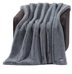 lot 1788 image: UGG Euphoria Faux Fur Throw Blanket, Oversized Soft Throw for Couch or Bed, Luxury Room Decor, Giftable Fuzzy Blankets, Machine Washable, 50-inch x 70-inch, Chambray Blue Grey