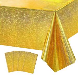 lot 1797 image: 4 Pack Gold Iridescence Plastic Tablecloths Shiny Disposable Laser Table Covers 54 x 108 Sequin Holographic Foil Tablecloths for Birthday, Wedding, Party, Picnic, Buffet, Holiday Decorations