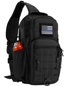 lot 1807 image: Rover Sling Pack Tactical Shoulder Sling Bag Backpack with Bottle Holder Crossbody Chest Bag, Black