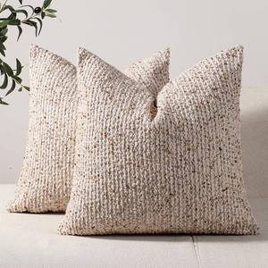 lot 1809 image: DEZENE Striped Throw Pillow Covers 18x18 Set of 2 Beige Textured Boucle Chic Morden Boho Accent Farmhouse Square Decorative Couch Pillow Covers for Home Decor Bed Sofa Living Room