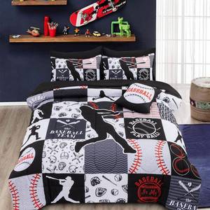 lot 1812 image: A Nice Night Sports Geometric Grid Black Patchwork Baseball Printed for Boys Twin 6Pcs Bed in A Bag Comforter Bedding Set,Black