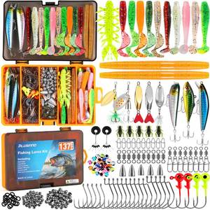 lot 1827 image: PLUSINNO Fishing Lures, 137Pcs Tackle Box with Tackle Included, Crankbaits, Spoon, Hooks, Weights & Other Accessories, Fishing Bait Lure Gear Kit Gift for Men Bass Freshwater