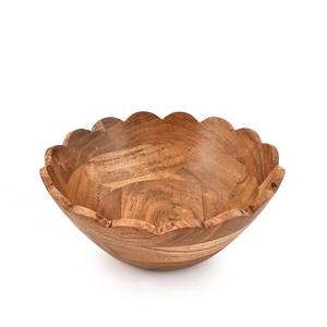lot 1844 image: Hanol Decorative Bowl Acacia Wood Ruffle Design  Wooden Home D�cor Accents for Farmhouse Style Wood Table Centerpiece (9 x 9 x 4)