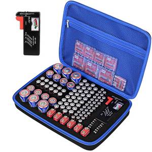 lot 1847 image: stukcaze Battery Organizer Storage Case with Tester for AA AAA C D 9V Battery Holder 7 Batteries Variety Pack 111 Batteries Mesh Bag (Batteries Not Included) (black-blue)