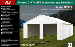 lot 32035 image: 33 ft x 25 ft Heavy-Duty Double Garage Steel Barn Shed  K3325
