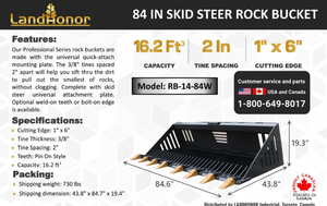 lot 33010 image: Landhonor  84 Inch Skid Steer Rock Bucket   RB-14-84W
