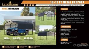 lot 34087 image: LandHonor   16 x 13 Ft Metal Carport  LHR-MC1613