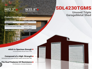 lot 39057 image: 42 x 30 ft Triple Bay Metal Garage Shed Kit - RED SDL4230TGMS