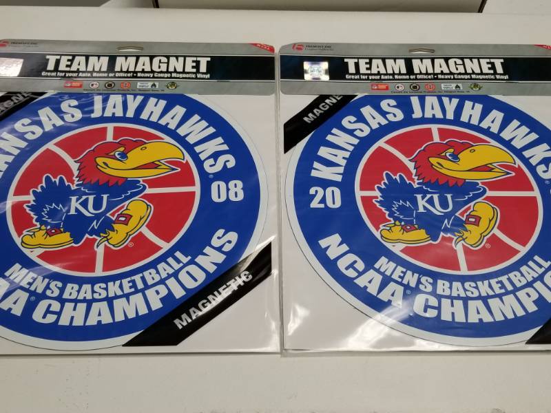 lot 1287 image: 2008 Kansas Jayhawks KU NCAA Basketball National Champions Jumbo Magnets Lot of 2