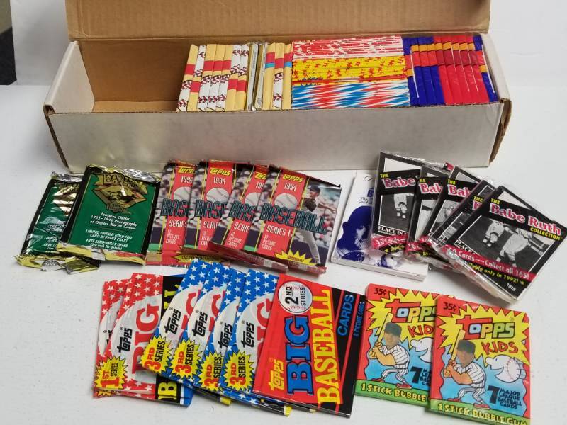 lot 1229 image: Over 60 Unopened Baseball Card Packs w Conlon Babe Ruth 1988-1994