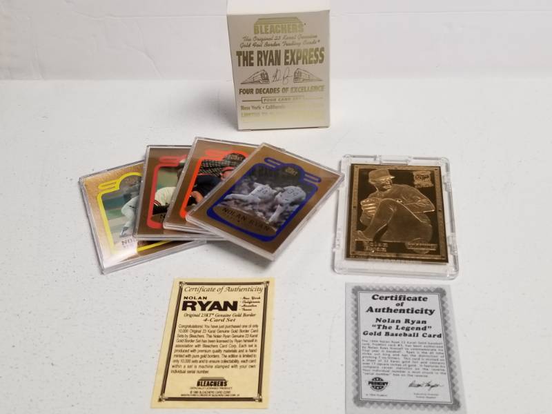 lot 1230 image: Nolan Ryan 23KT Gold Border Bleachers Limited 4-Card Set w Bonus Legend Card