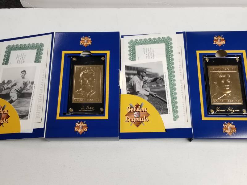 lot 1231 image: Golden Legends Ty Cobb & Honus Wagner Limited Edition 22 KT Gold Baseball Card w Photos & COA