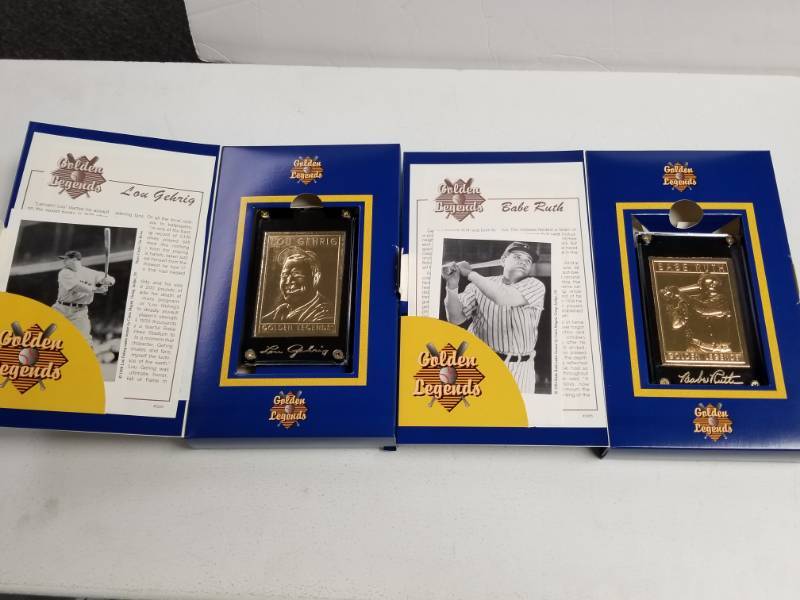 lot 1232 image: Golden Legends Babe Ruth & Lou Gehrig Limited Edition 22 KT Gold Baseball Card w Photos & COA