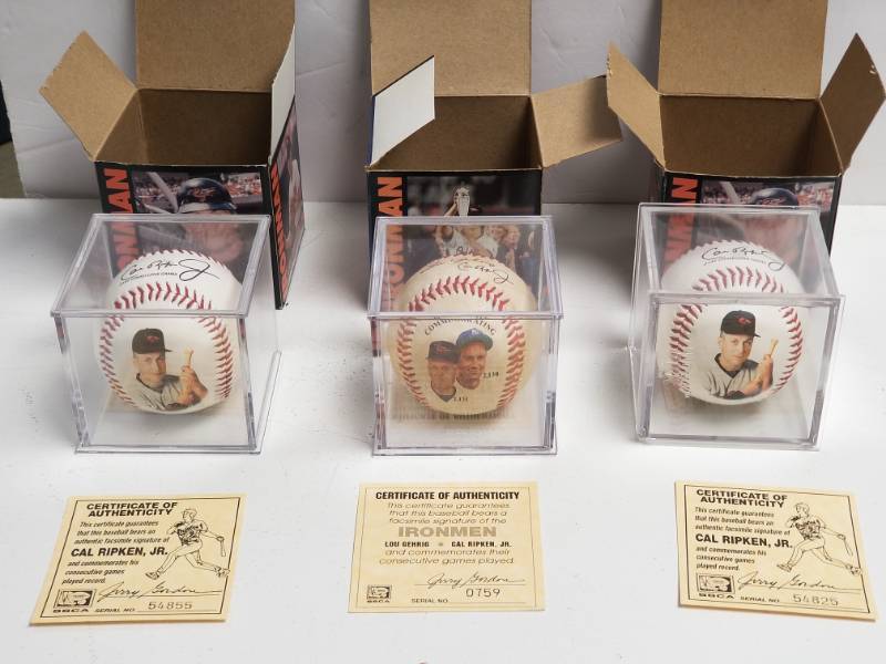lot 1242 image: Commemorative Baseball Lot of 7 w Cal Ripken Jr. George Brett & Polo Grounds