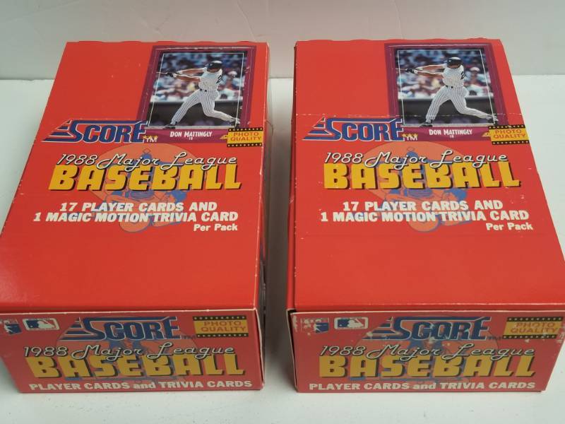 lot 1244 image: 1988 Score Baseball Unopened Wax Pack Boxes Lot of 2 w Rookies & All-Stars