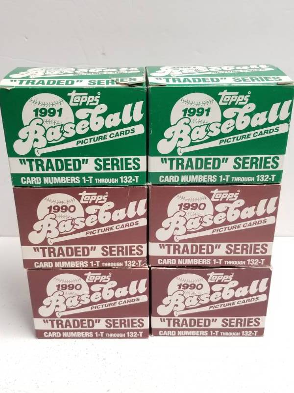 lot 1247 image: 1990 & 1991 Topps Baseball Complete Traded Update Sets Lot of 6 Total