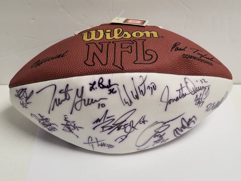 lot 1206 image: 2000 Kansas City Chiefs Team Signed Wilson Official NFL Football w Trent Green & Priest Holmes & COA
