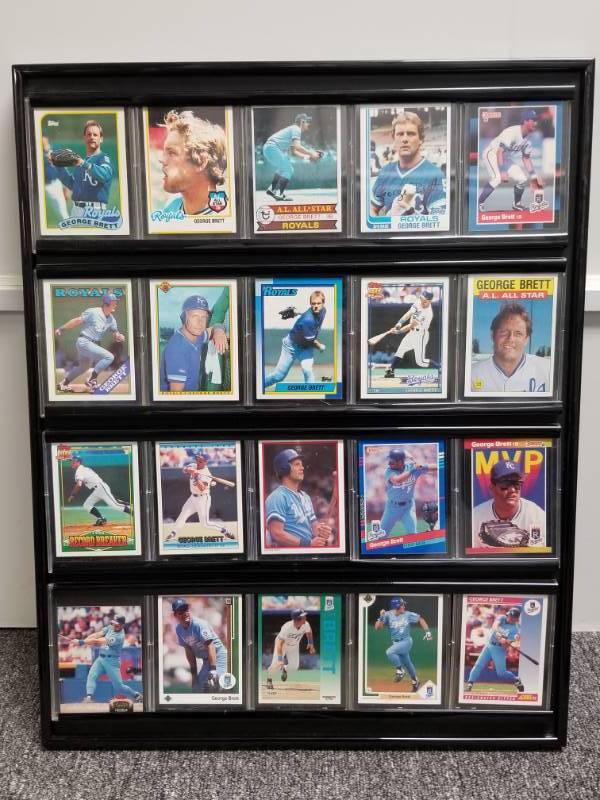 lot 1208 image: George Brett Baseball Card Display Frame w 20 Different Kansas City Royals 20 x 18