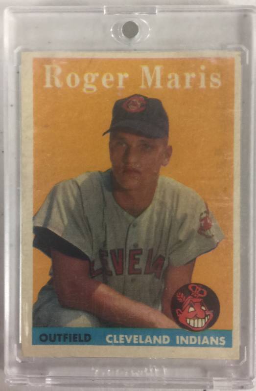 lot 1019 image: Original 1958 Topps Roger Maris Rookie Card #47 Cleveland Indians No Creases, No Writing, One Issue Book Value $500.00