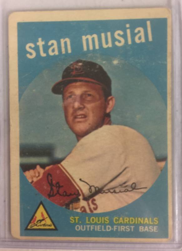 lot 1022 image: Original 1959 Topps Stan Musial #150 St. Louis Cardinals Baseball Card - No Creases, No Issues, Close Pictures of Corners & Edges Book Value $120.00
