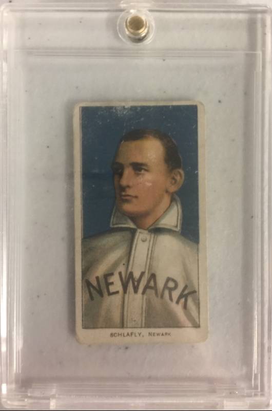 lot 1025 image: Original 100% Real 1909-11 T206 Tobacco Baseball Card Larry Schlafly Piedmont Back Newark Sailers Book Value $200.00