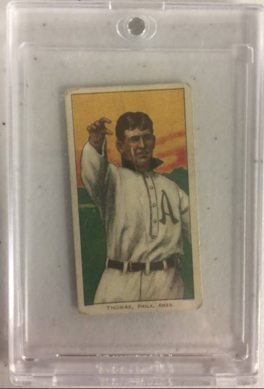lot 1026 image: Original 100% Real 1909-11 T206 Tobacco Baseball Card Ira Thomas Philadelphia Athletics Red Sweet Caporal Back Book Value $100.00
