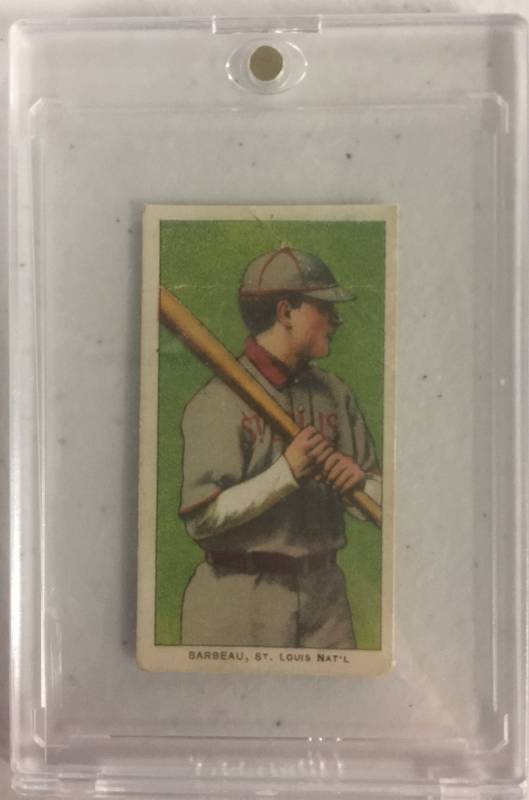 lot 1029 image: Original 100% Real 1909-11 T206 Tobacco Baseball Card Jap Barbeau Red Sweet Caporal Back St. Louis Cardinals Book Value $100.00