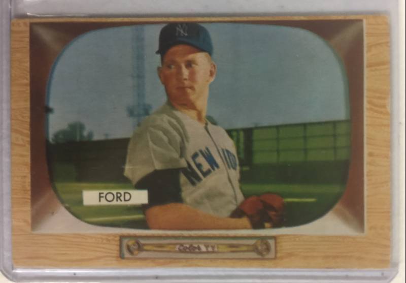 lot 1035 image: Original 1955 Bowman Whitey Ford New York Yankees #59 No Creases, No Writing, Very Nice Card Book Value $100.00