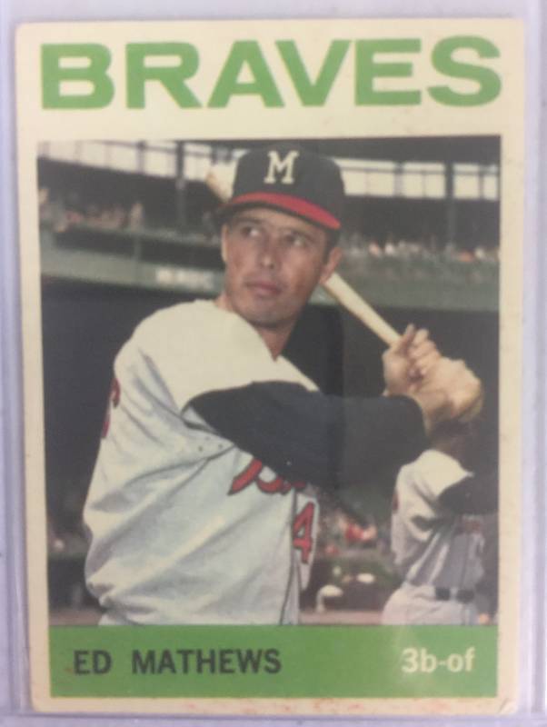 lot 1036 image: Original 1964 Topps Eddie Mathews Atlanta Braves #35 Baseball Card Book Value $20.00 No Creases