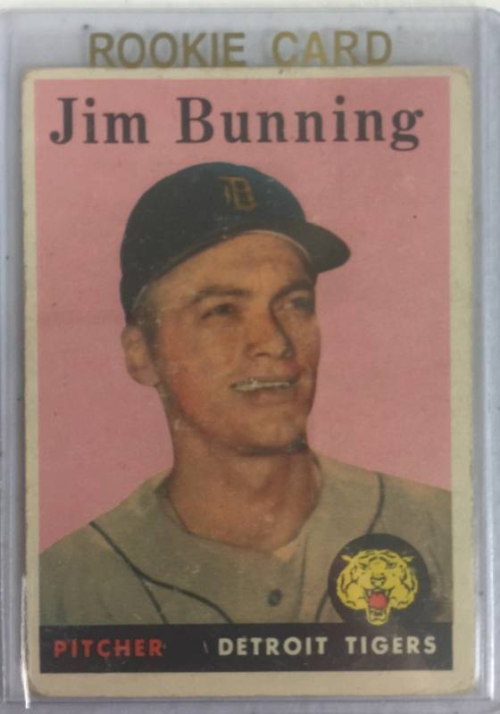 lot 1039 image: Original 1958 Topps Jim Bunning #115 Detroit Tigers Baseball Card Book Value $30.00 No Creases