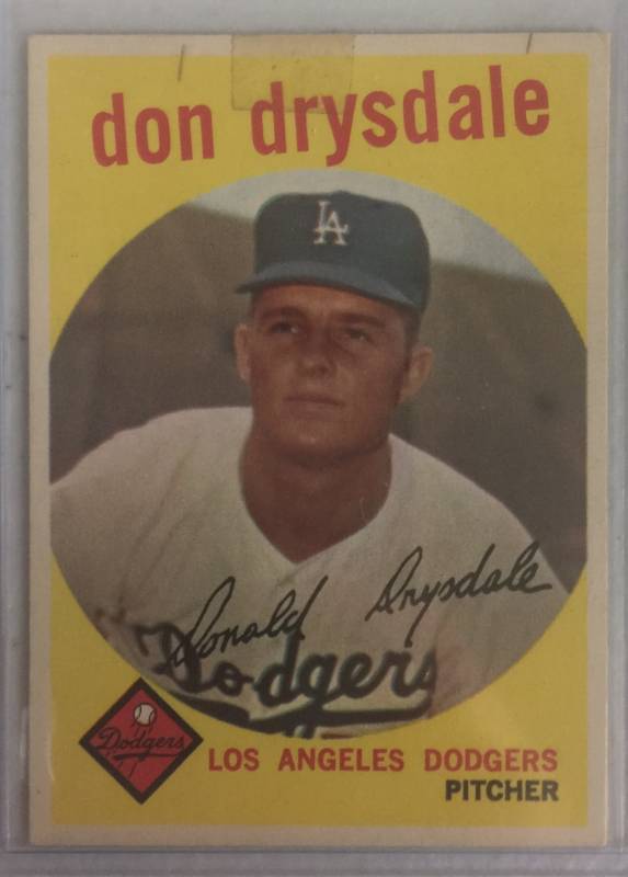 lot 1040 image: Original 1959 Topps Don Drysdale #387 Los Angeles Dodgers Baseball Card Book Value $50.00