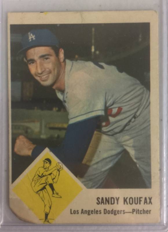 lot 1043 image: Original 1963 Fleer Sandy Koufax Los Angeles Dodgers #42 Baseball Card Book Value $200.00
