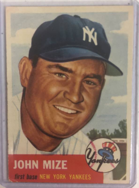 lot 1047 image: Original 1953 Topps Johnny Mize Big Cat New York Yankees #77 No Creases, No Writing, Very Nice Card Book Value $80.00