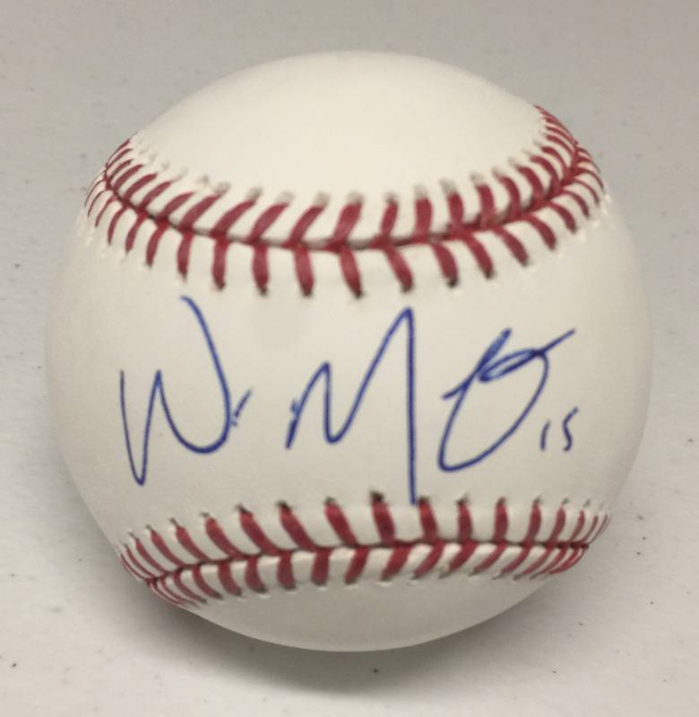 lot 1010 image: Signed Whit Merrifield Official Major League Baseball in Blue Ink With James Spence Authentication and Certificate of Authenticity