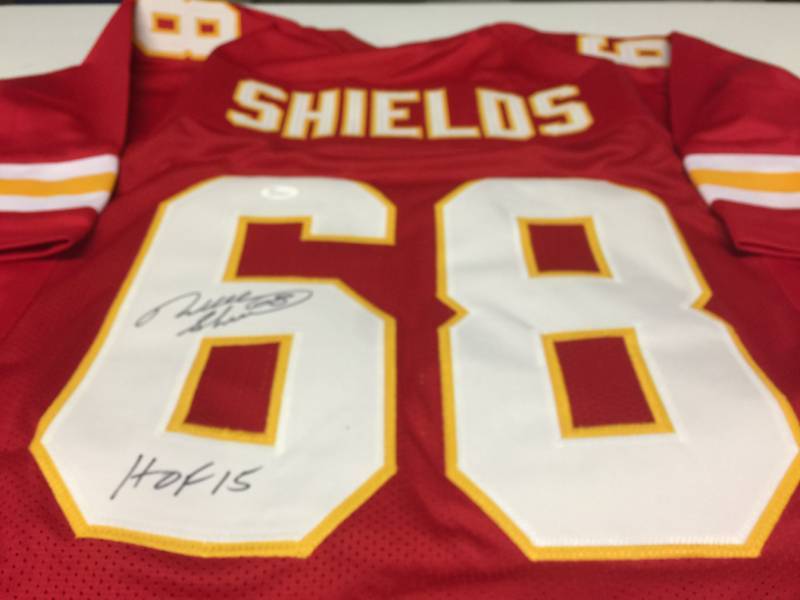 lot 1012 image: Signed Will Shields Kansas City Chiefs #68 Custom Jersey w HOF 15 Inscription & with James Spence Authentication WITNESSED 100% Real