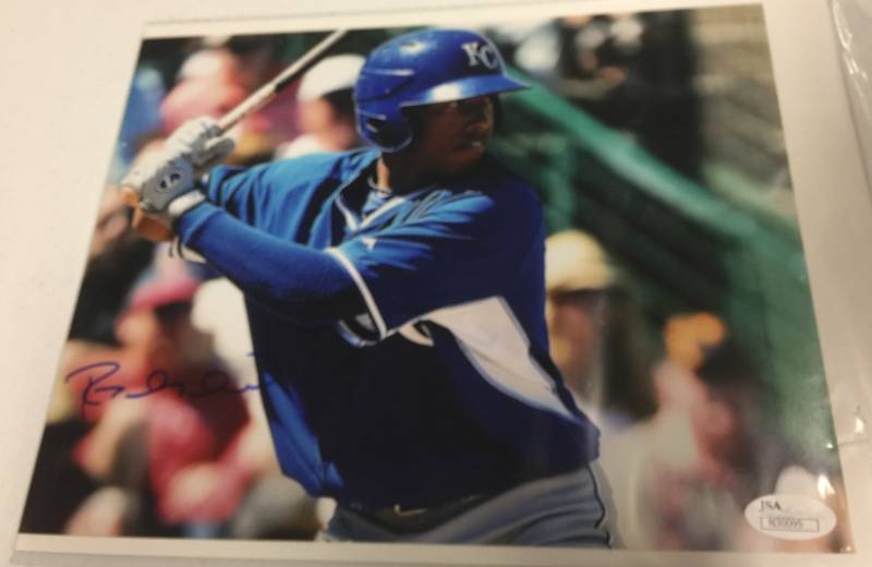 lot 1052 image: Signed Raul (Aldelberto) Mondesi 8x10 Glossy Photograph Kansas City Royals With James Spence Authentic COA