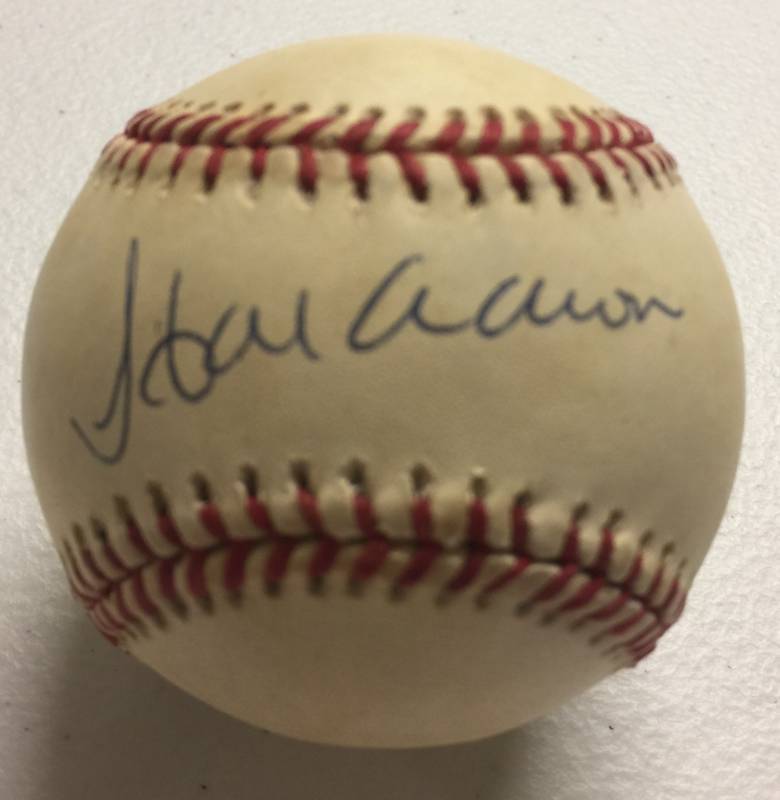 lot 1057 image: Signed Hank Aaron Official National League Baseball On The Sweet Spot