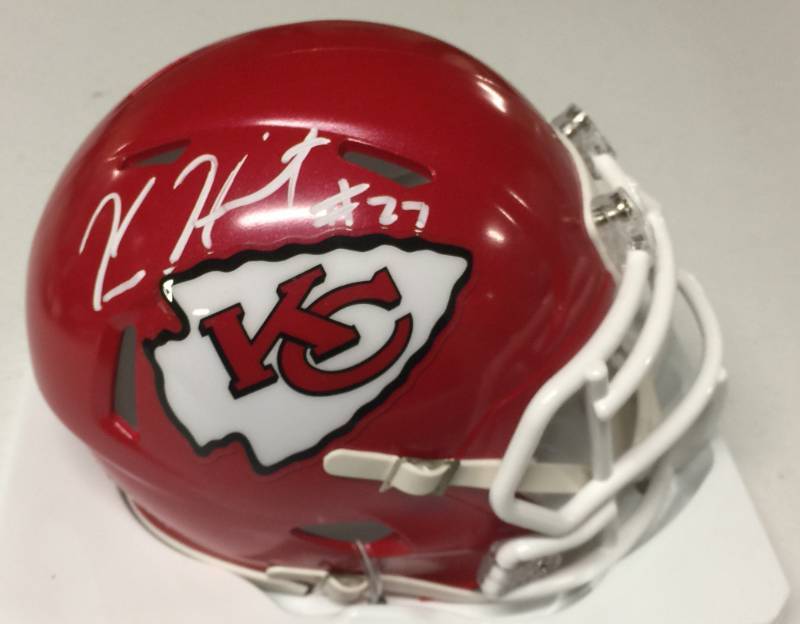 lot 1006C image: Signed Kareem Hunt #27 Kansas City Chiefs Mini Football Helmet with James Spence WITNESSED Authentication