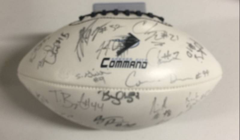 lot 1064 image: Signed 2011 Kansas City Command Arena Football League Team Signed Logo Football With 20 Signatures on Official AFL Football