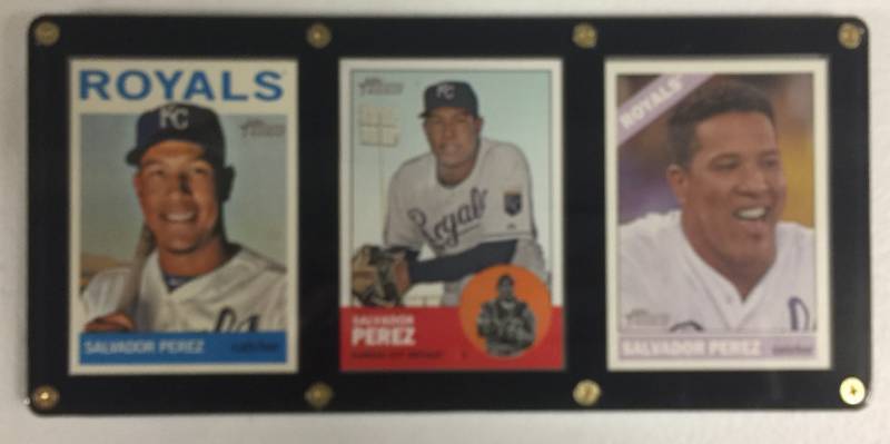 lot 1072 image: Three Card Acrylic Screwdown Salvador Perez Vintage Looking Baseball Cards Kansas City Royals