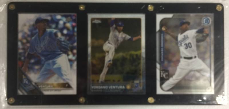lot 1075 image: Three Card Acrylic Screwdown Yordano Ventura Baseball Cards Kansas City Royals