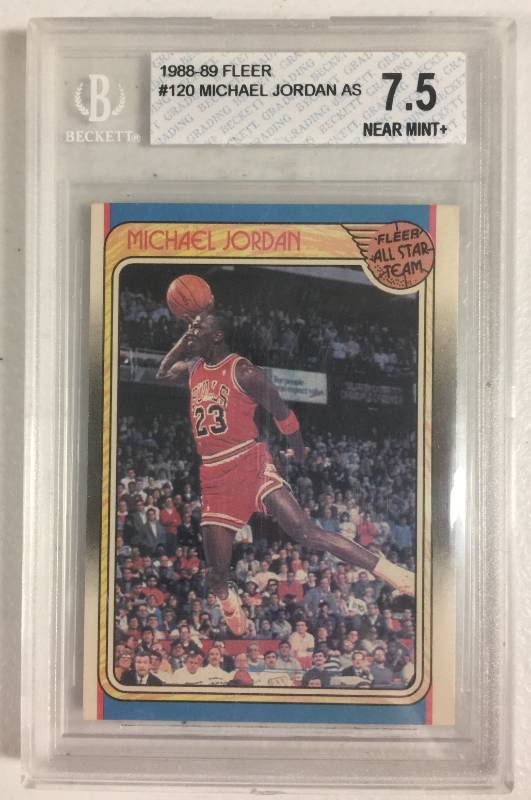 lot 1087 image: Near Mint 1988-89 Fleer Michael Jordan All-Star Beckett Graded 7.5 Basketball Card