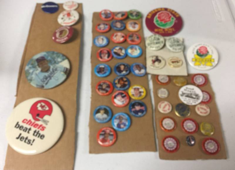 lot 1125 image: Huge Collection of Label Pins Including George Brett, Kansas City Chiefs, College Football, Non-Sports, MLB, Dozens of Buttons
