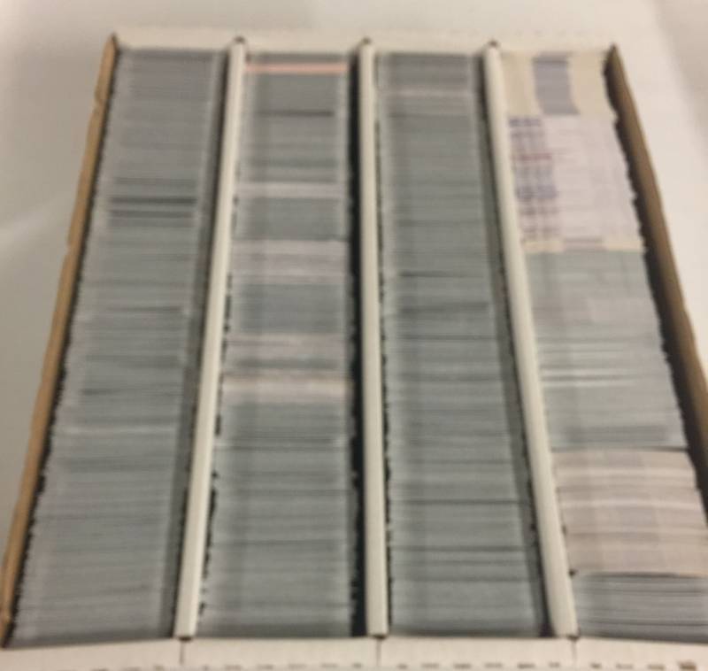 lot 1141 image: Packed Full 3,200 Count (4 Row) Box of New Basketball Cards with Premium Products Select, Prizm, & More