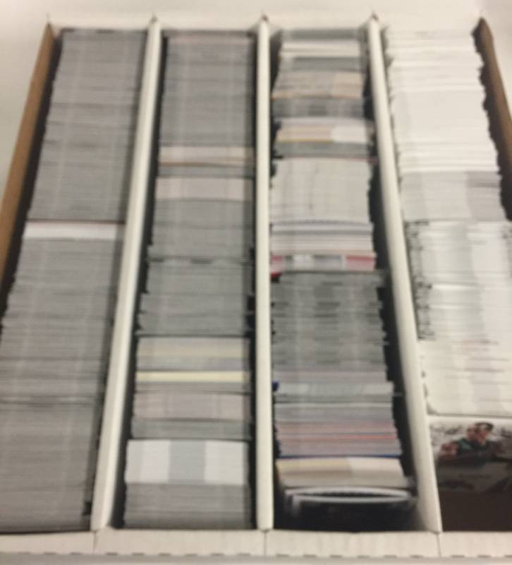 lot 1143 image: Packed Full 3,200 Count (4 Row) Box of New Basketball Cards with Premium Products Select, Prizm, Optic& More