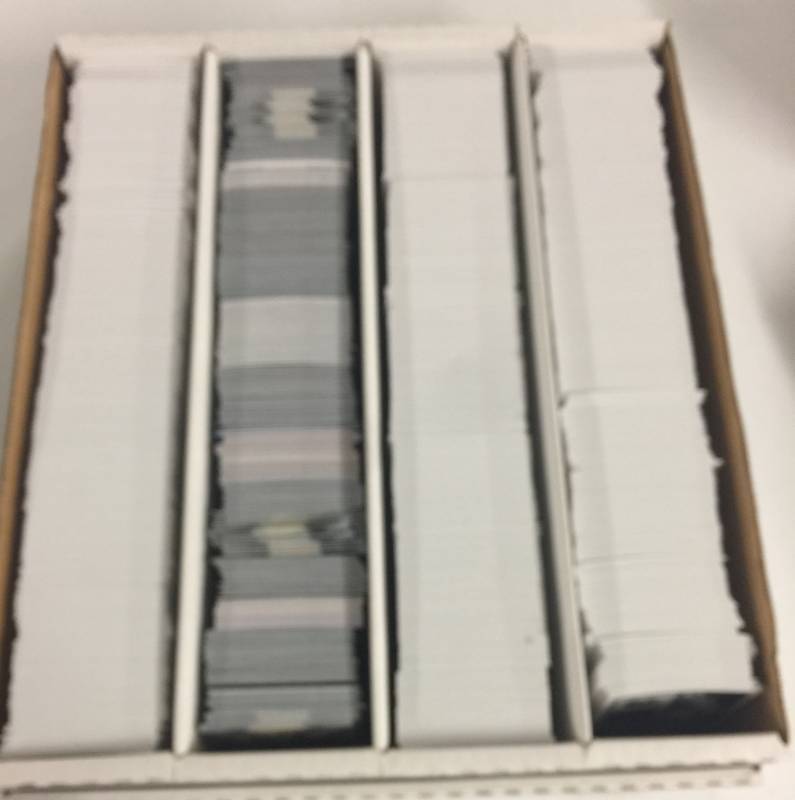 lot 1147 image: Packed Full 3,200 Count (4 Row) Box of New Football Cards Mostly 2015 with Premium Products Contenders, Prizm, & More